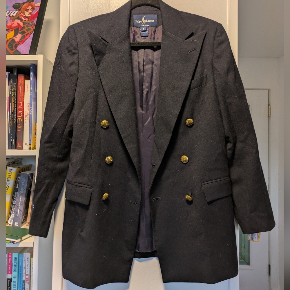 Ralph Lauren Women's Navy Blue Wool Double Breasted Jacket Blazer